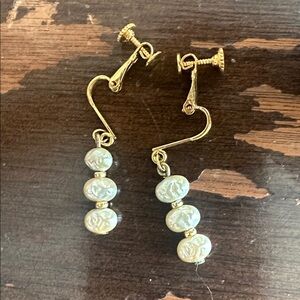 Gold Plate/18k 60’s Napier Real Pearl Beautiful Marked Earrings
